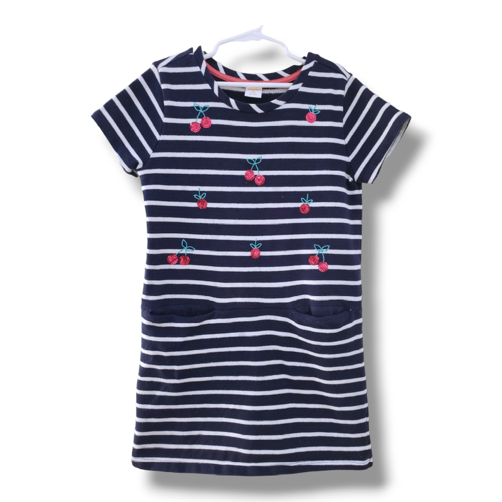Gymboree 7-8 Spring Forward Cherry Navy Striped Dress
